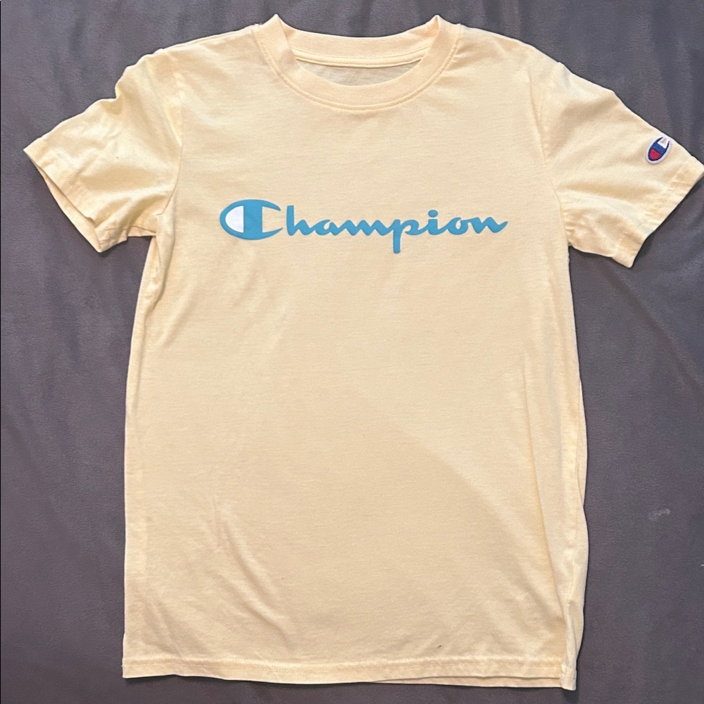 Champion Kids Light Yellow Tee with Blue Logo